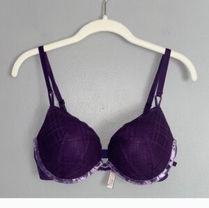 34D Dark Purple VICTORIA'S SECRETS Sexy Tee Lace Push Up Bra Velvet Trim